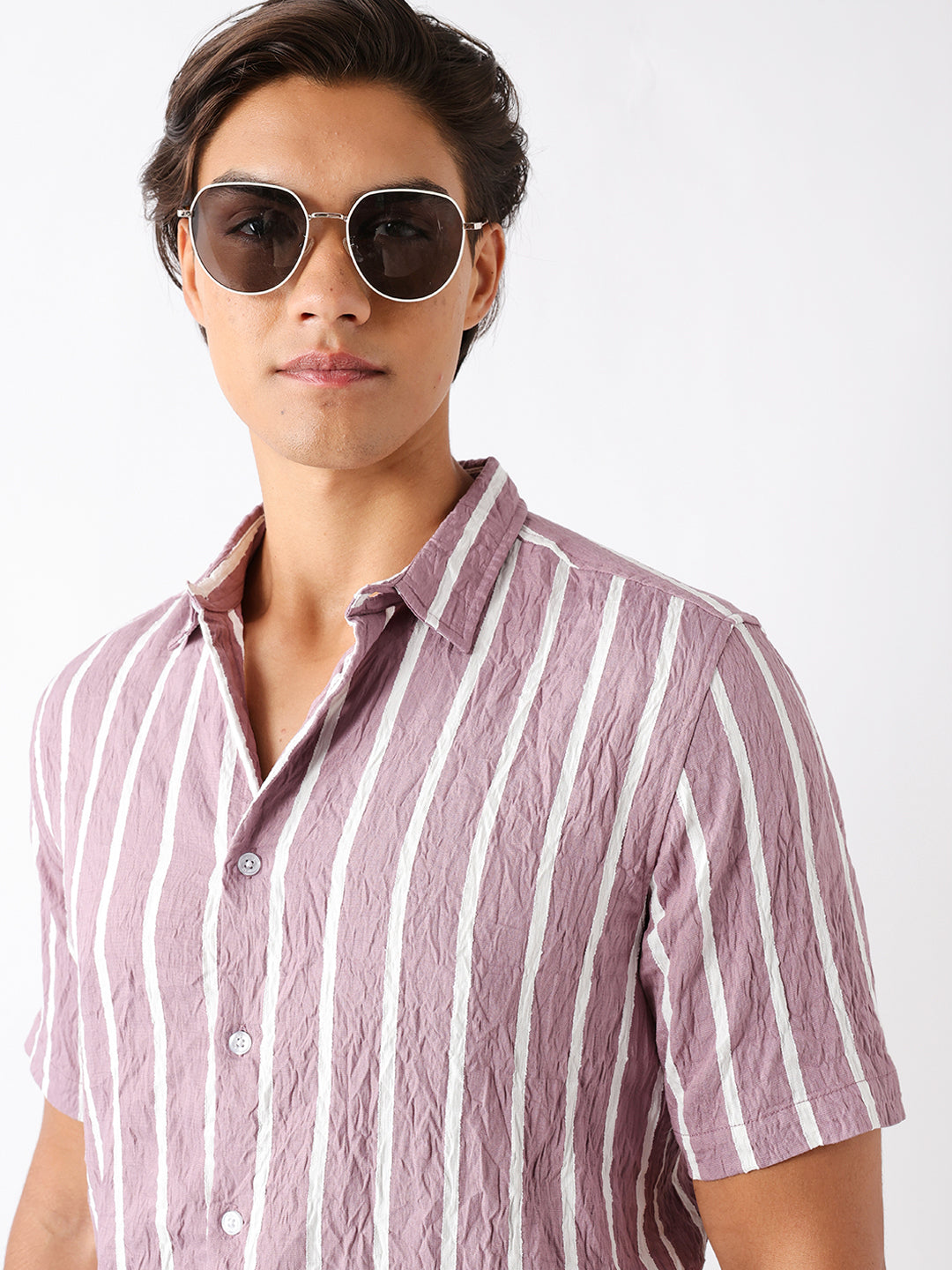 Pink Vertical Stripe Regular Fit Casual Shirt
