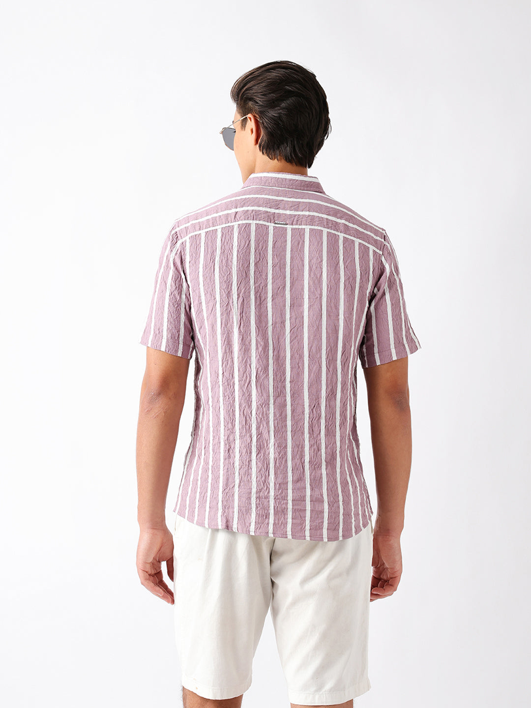Pink Vertical Stripe Regular Fit Casual Shirt