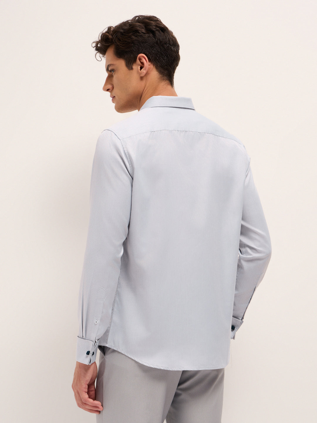 Grey Woven Micro Checks Tailored Fit Formal Shirt