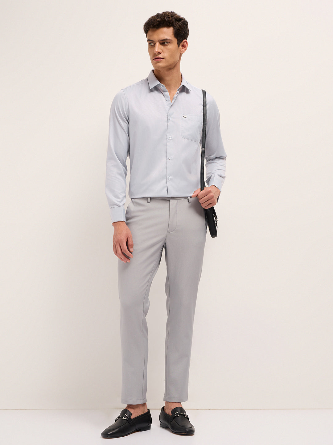 Grey Woven Micro Checks Tailored Fit Formal Shirt