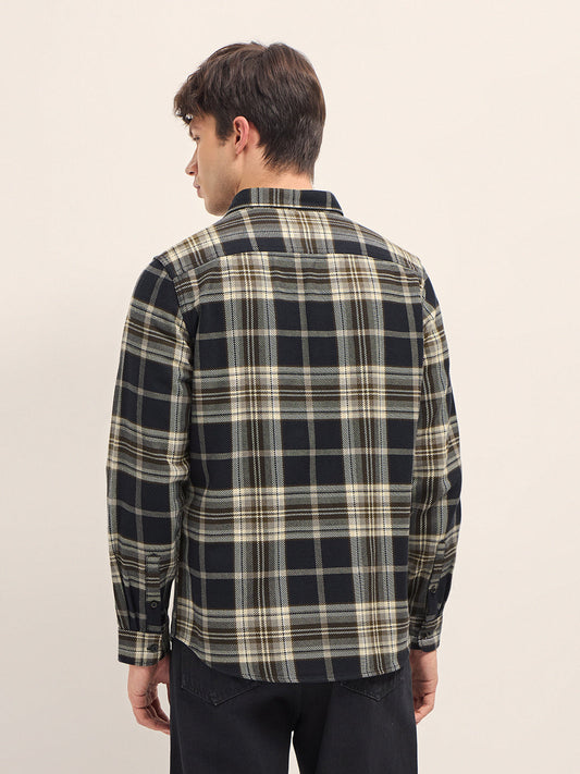 Black & Beige Woven Check Regular Fit Casual Shirt