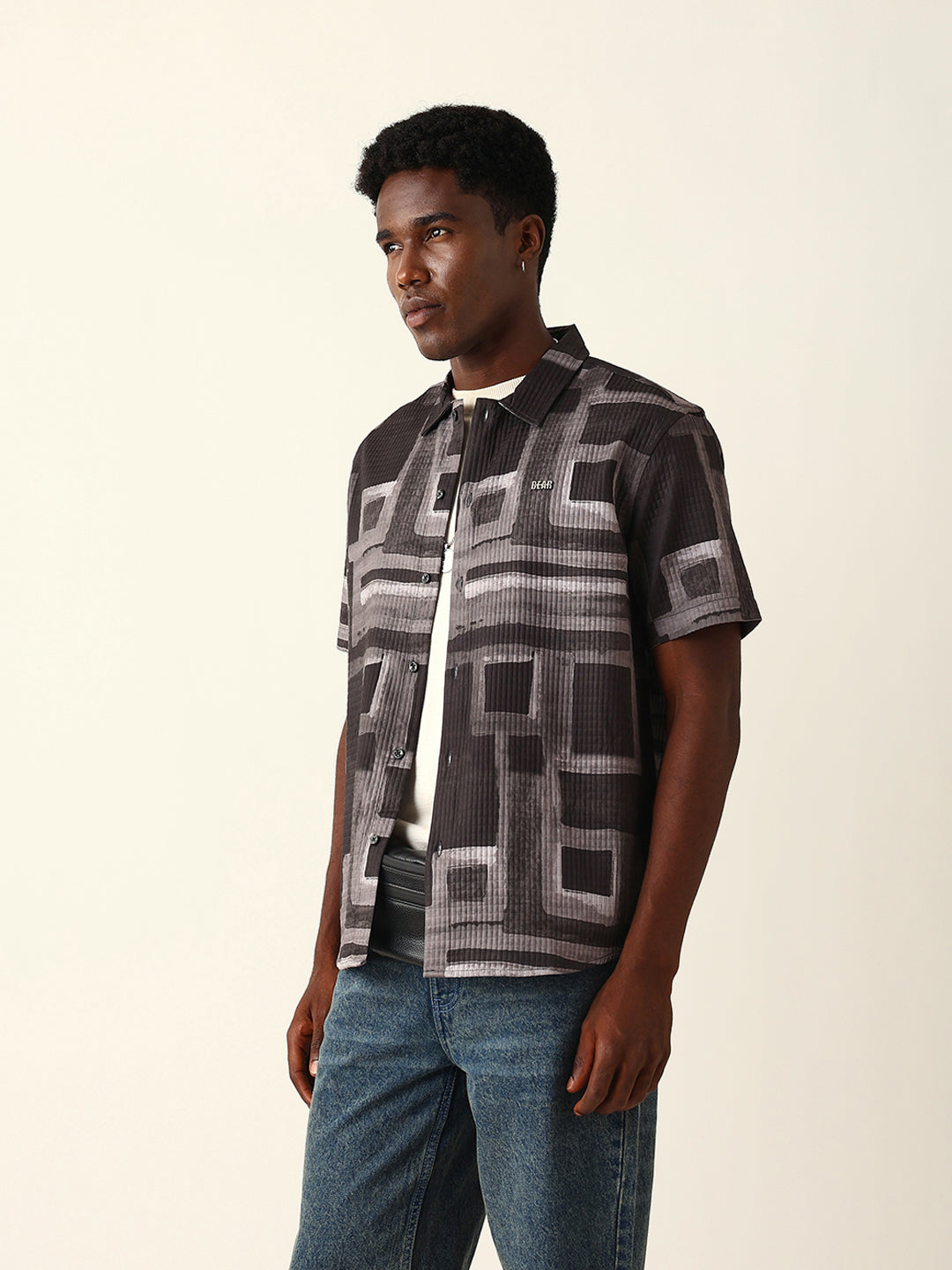 Multicolor Textured Check Geometric Digital Print Relaxed Fit Casual Shirt