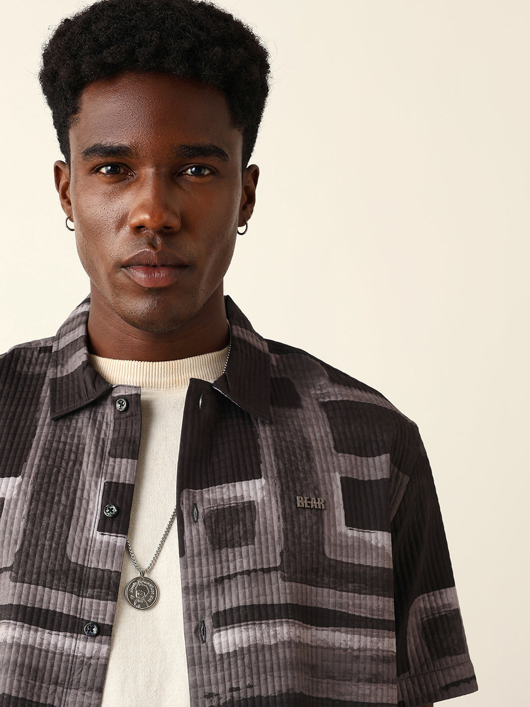 Multicolor Textured Check Geometric Digital Print Relaxed Fit Casual Shirt