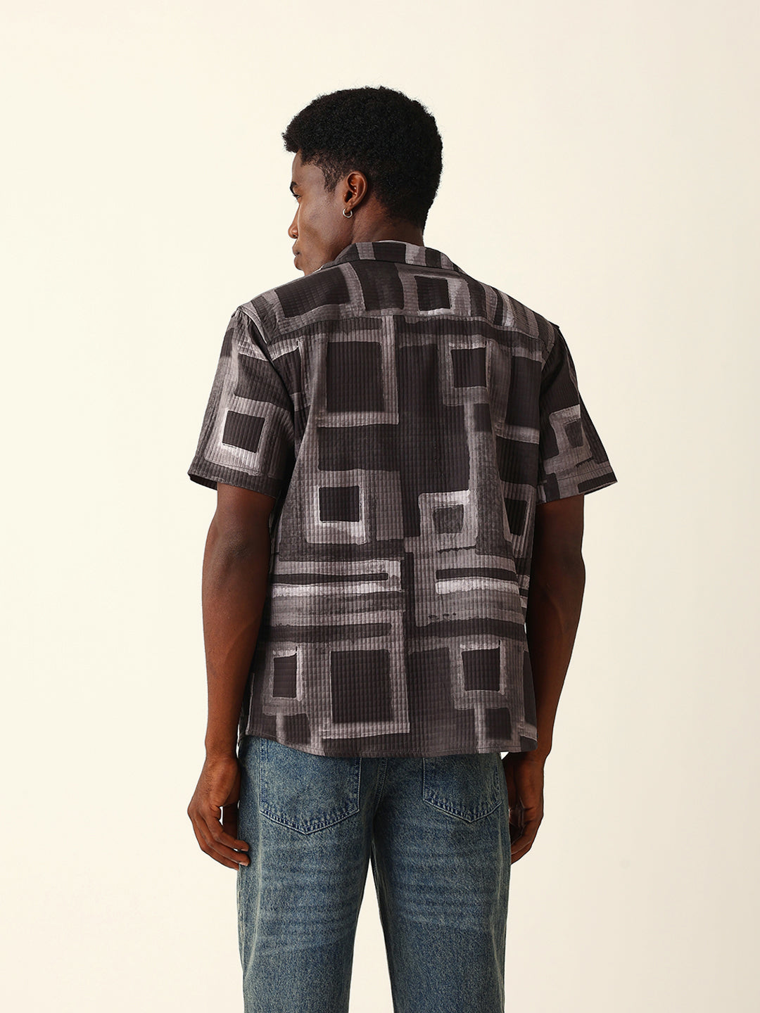 Multicolor Textured Check Geometric Digital Print Relaxed Fit Casual Shirt