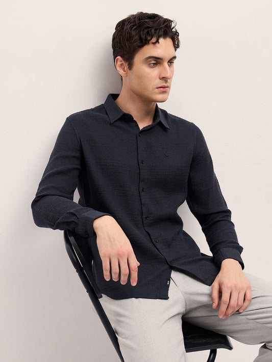 Black Textured Slim Fit Casual Shirt