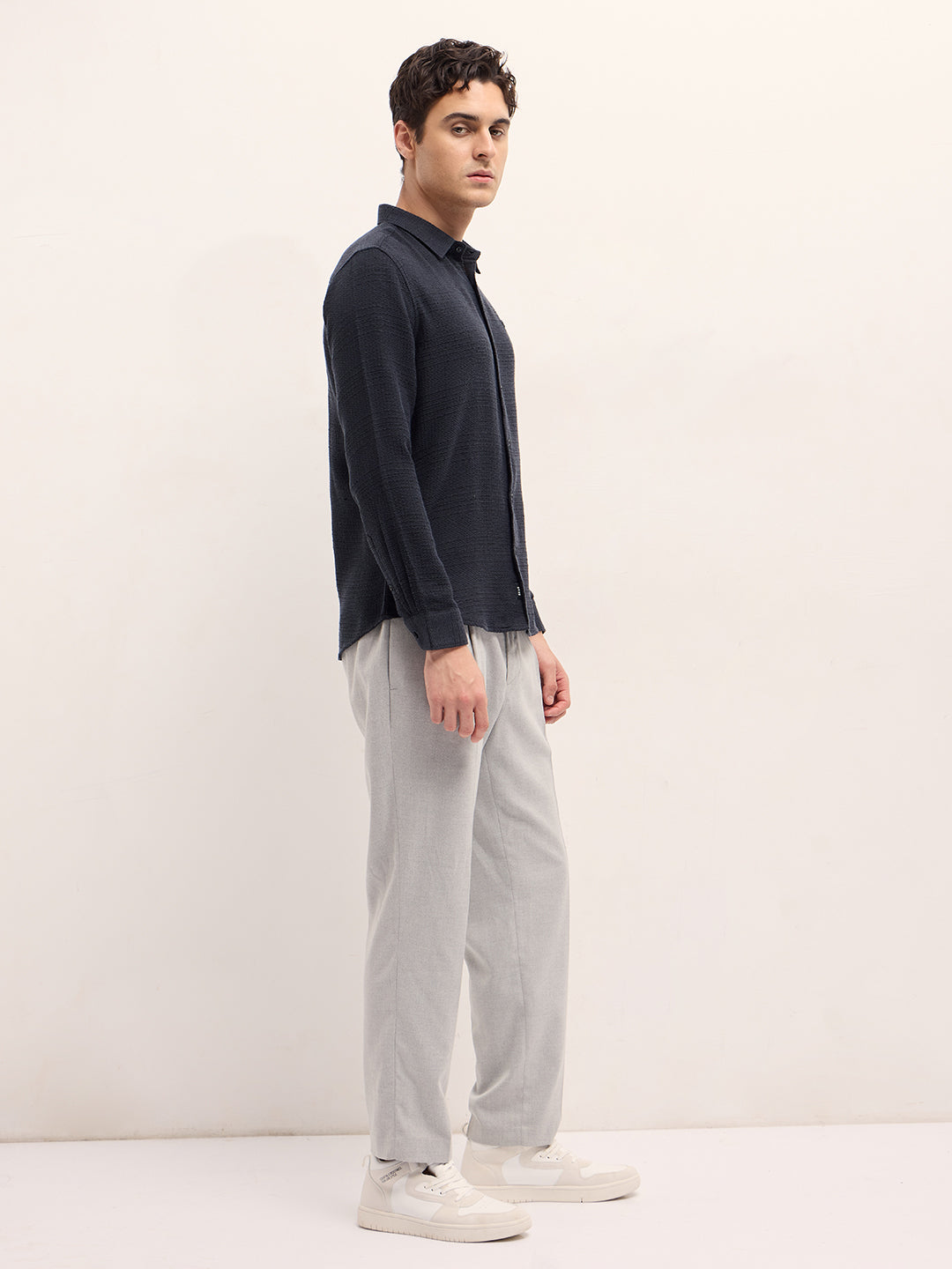 Black Textured Slim Fit Casual Shirt
