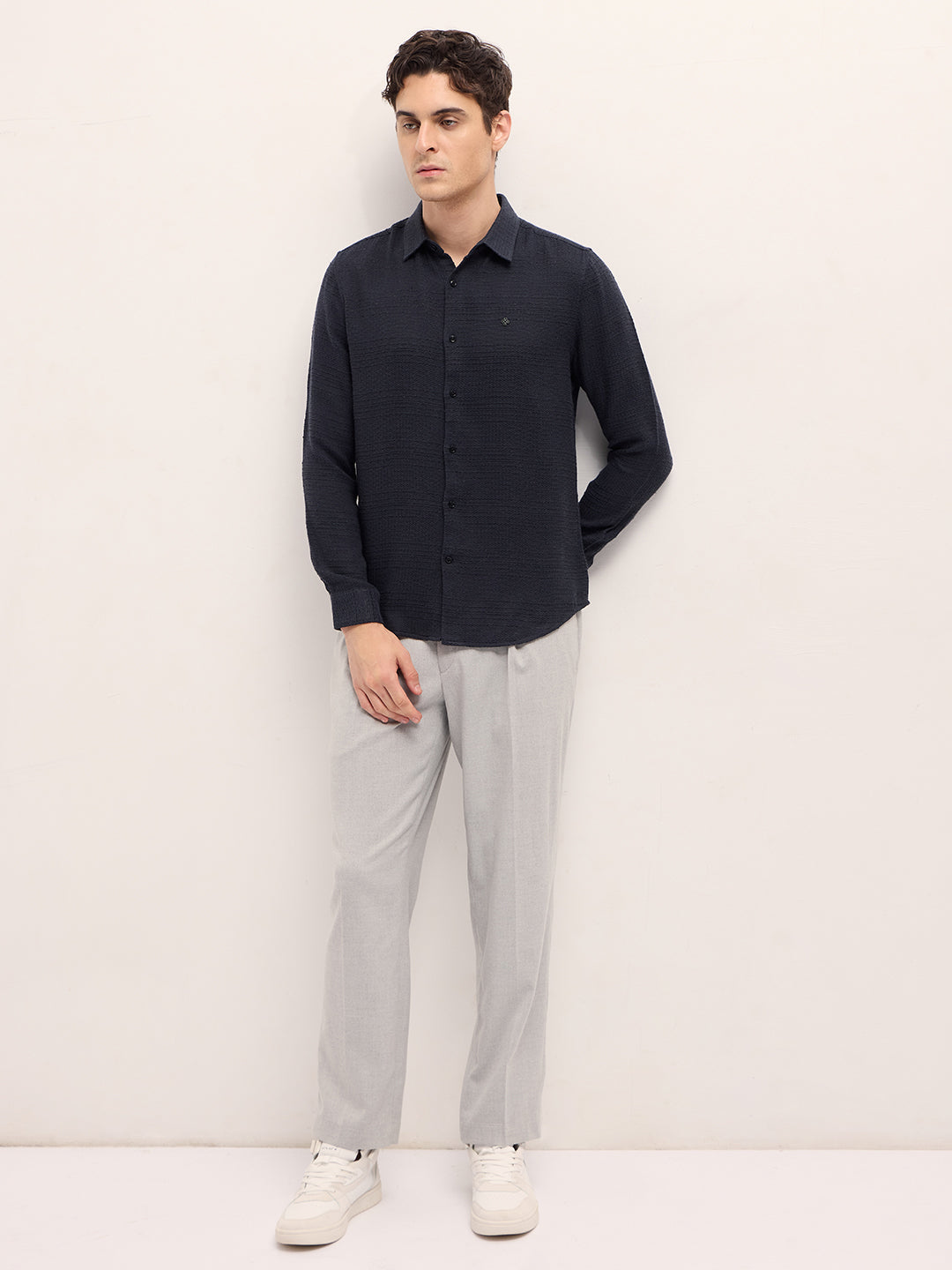 Black Textured Slim Fit Casual Shirt
