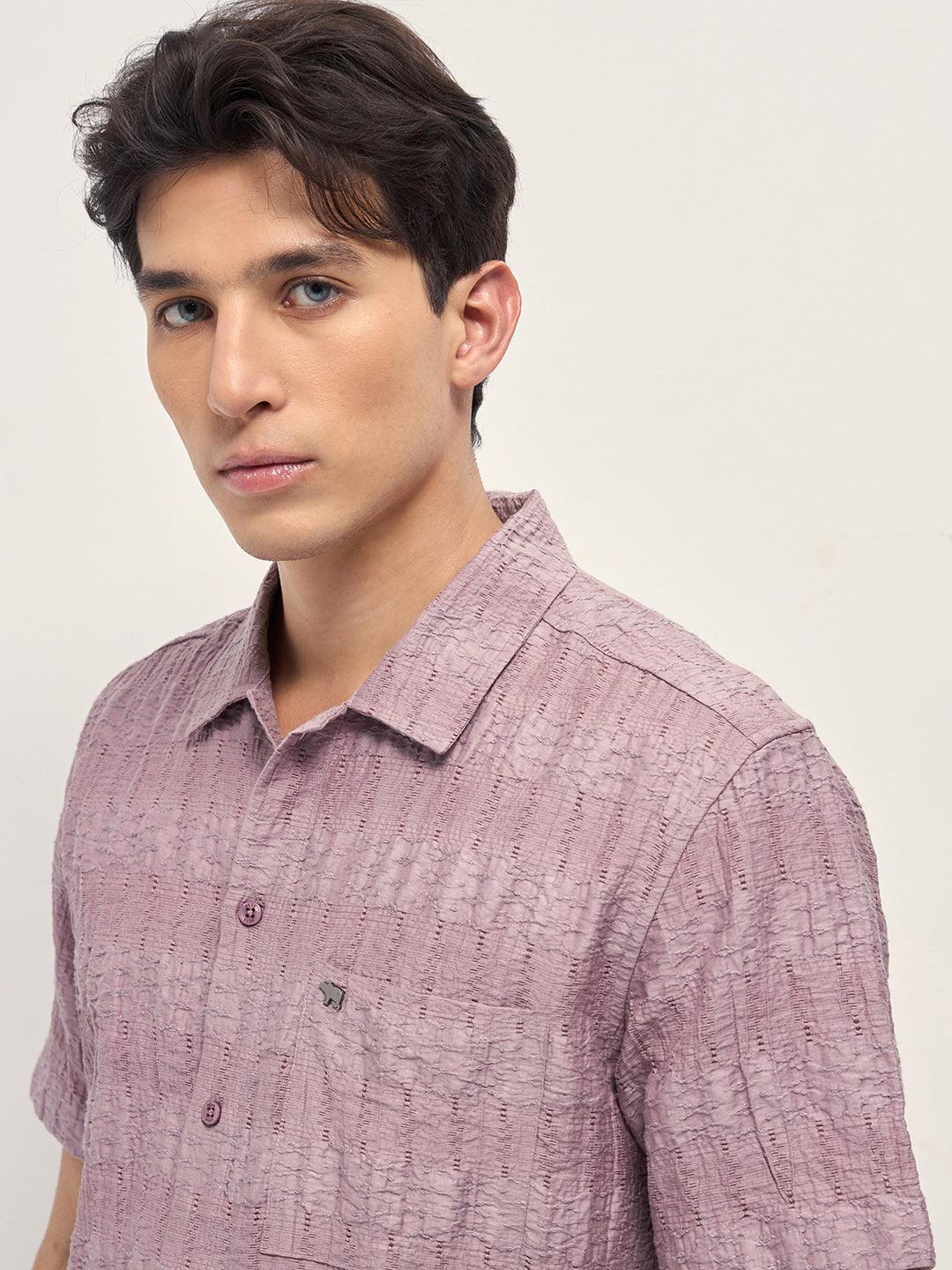 Pink Crinkle Textured Regular Fit Half-Sleeve Casual Shirt