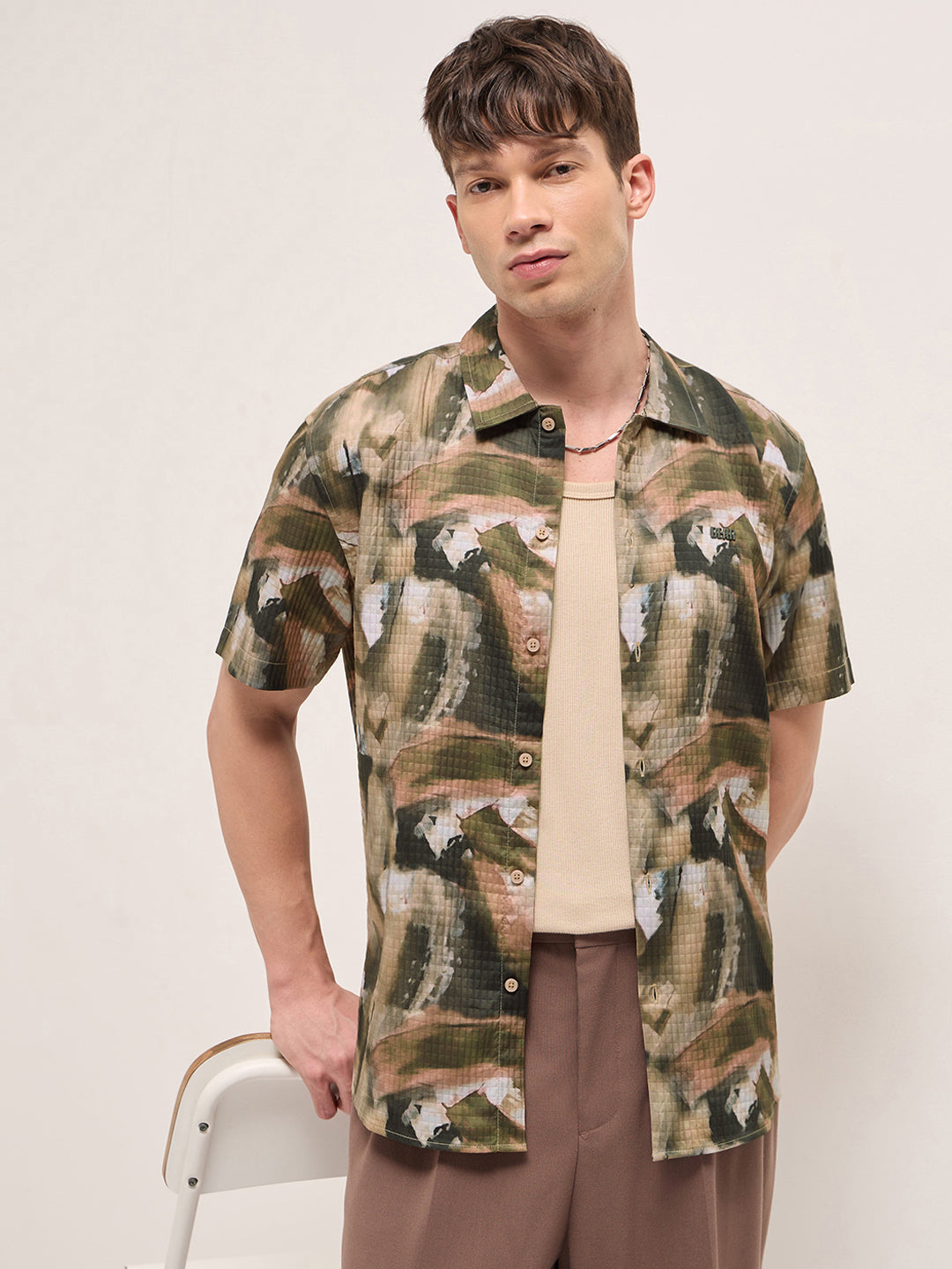 Multicolor Textured Check Abstract Digital Print Relaxed Fit Casual Shirt