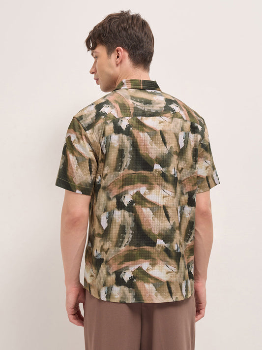 Multicolor Textured Check Abstract Digital Print Relaxed Fit Casual Shirt