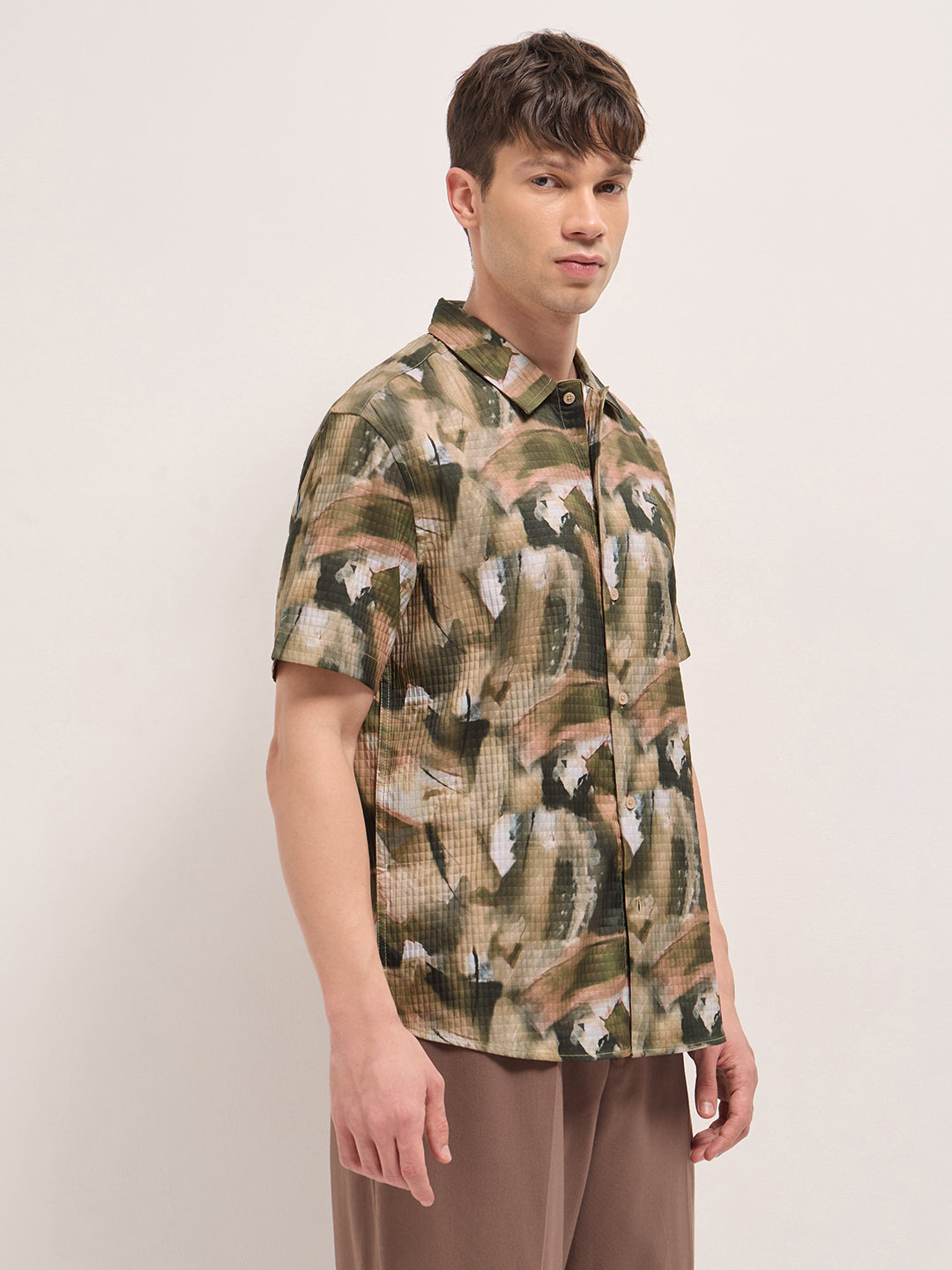 Multicolor Textured Check Abstract Digital Print Relaxed Fit Casual Shirt