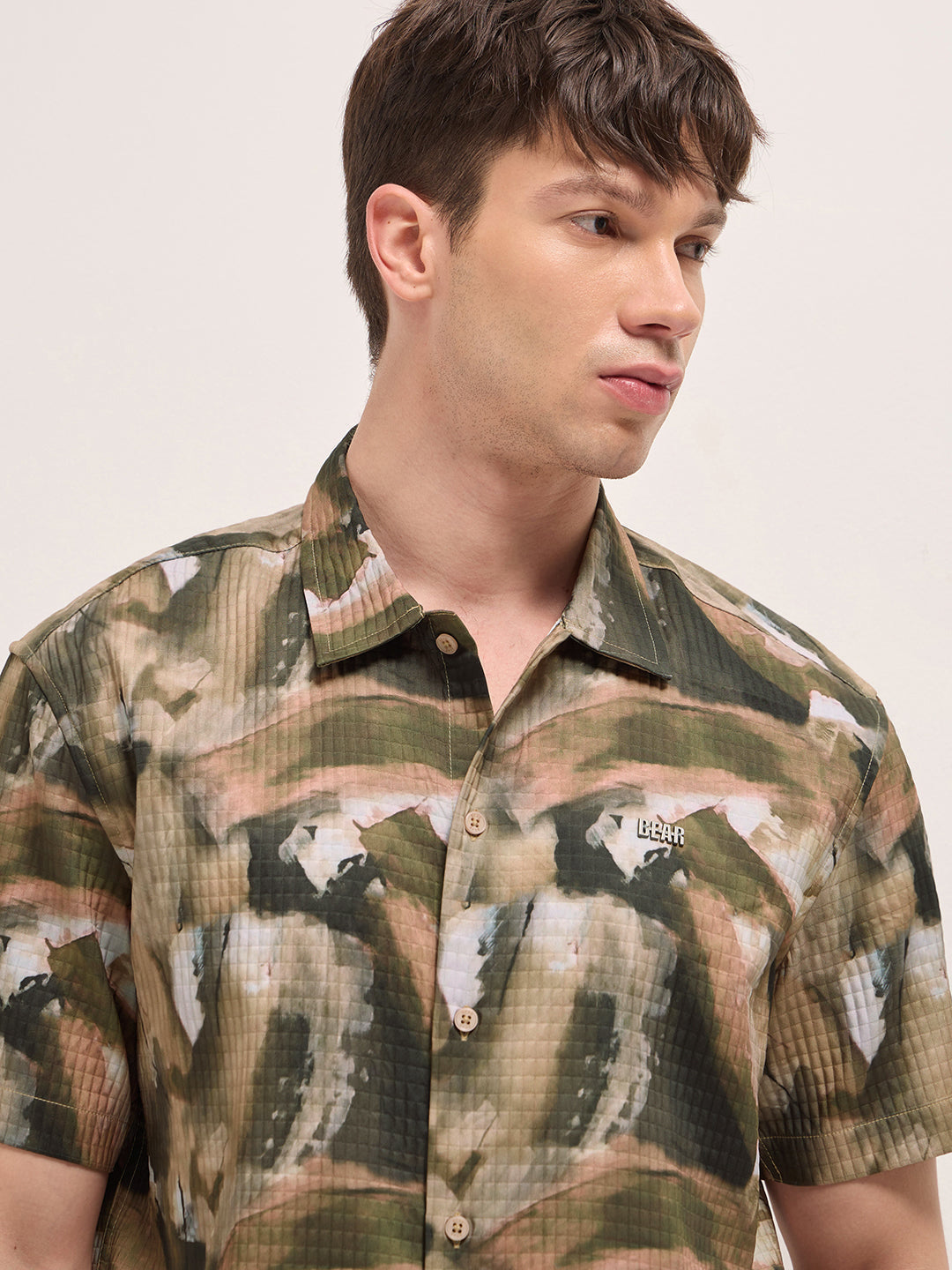 Multicolor Textured Check Abstract Digital Print Relaxed Fit Casual Shirt