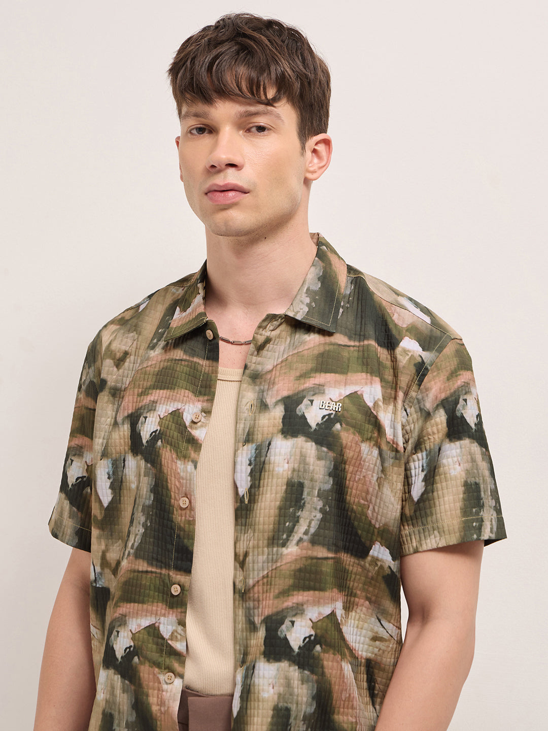 Multicolor Textured Check Abstract Digital Print Relaxed Fit Casual Shirt