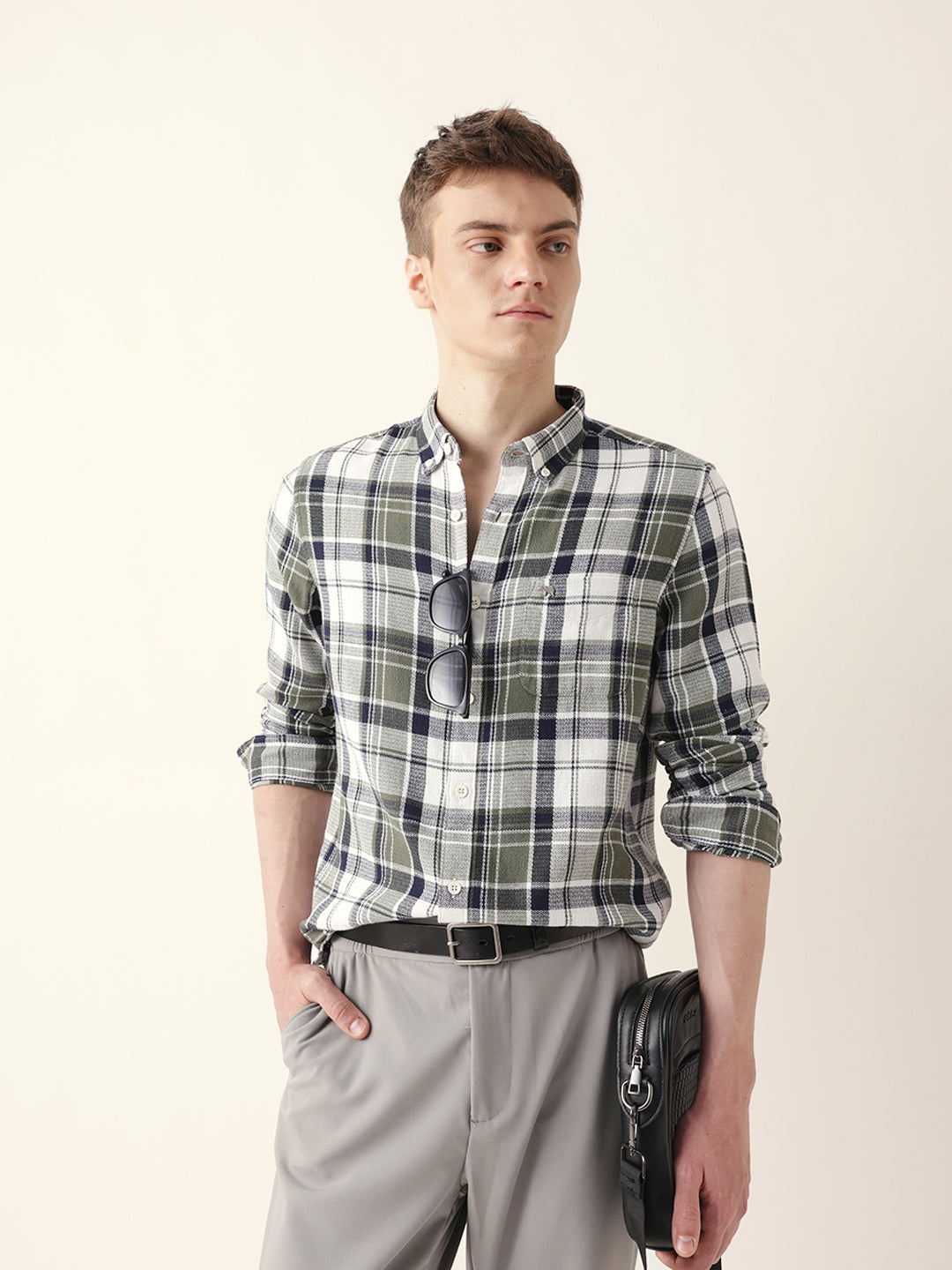 Multicolor Woven Tartan Checked Slim Fit Casual Shirt