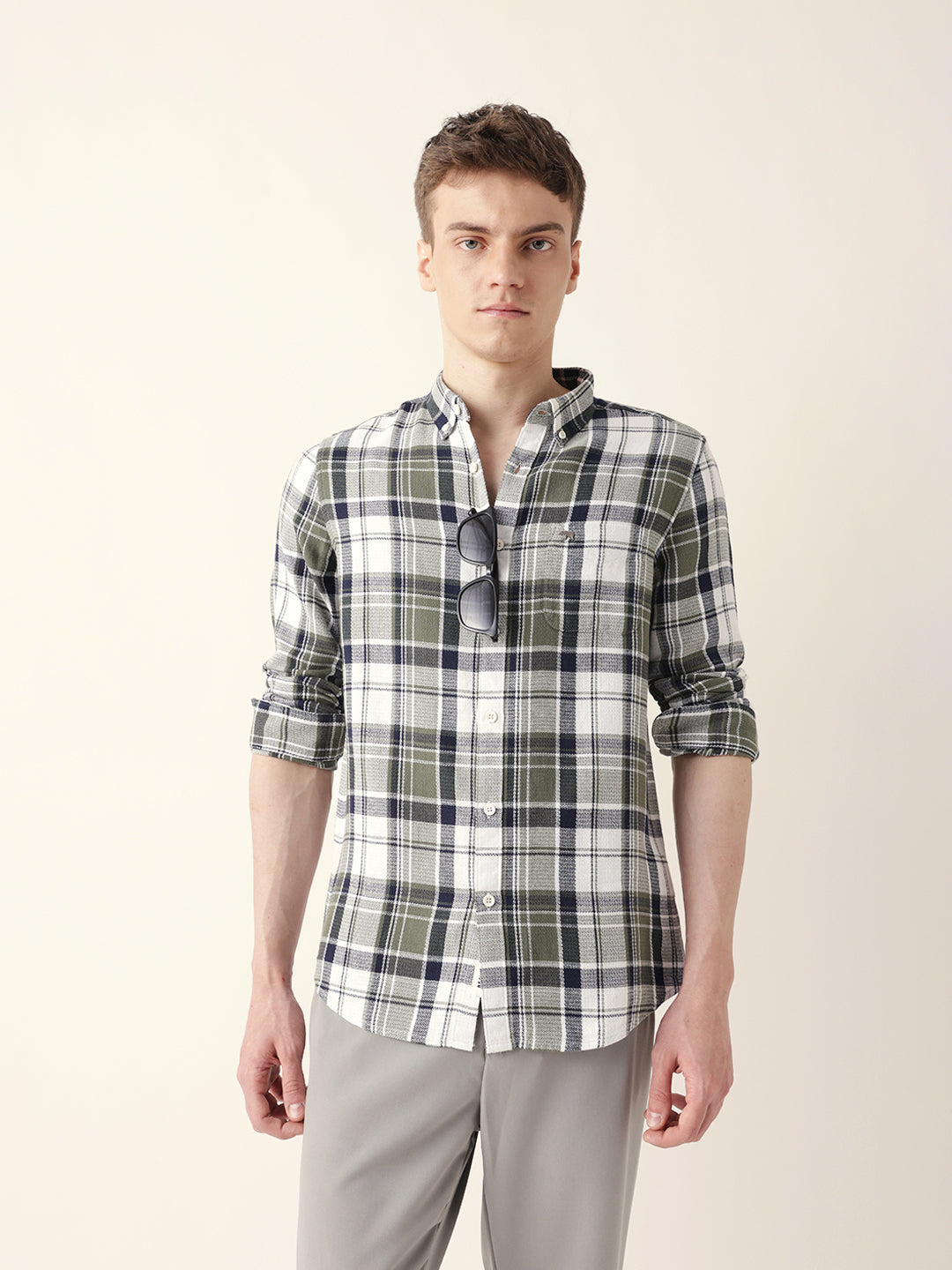 Multicolor Woven Tartan Checked Slim Fit Casual Shirt