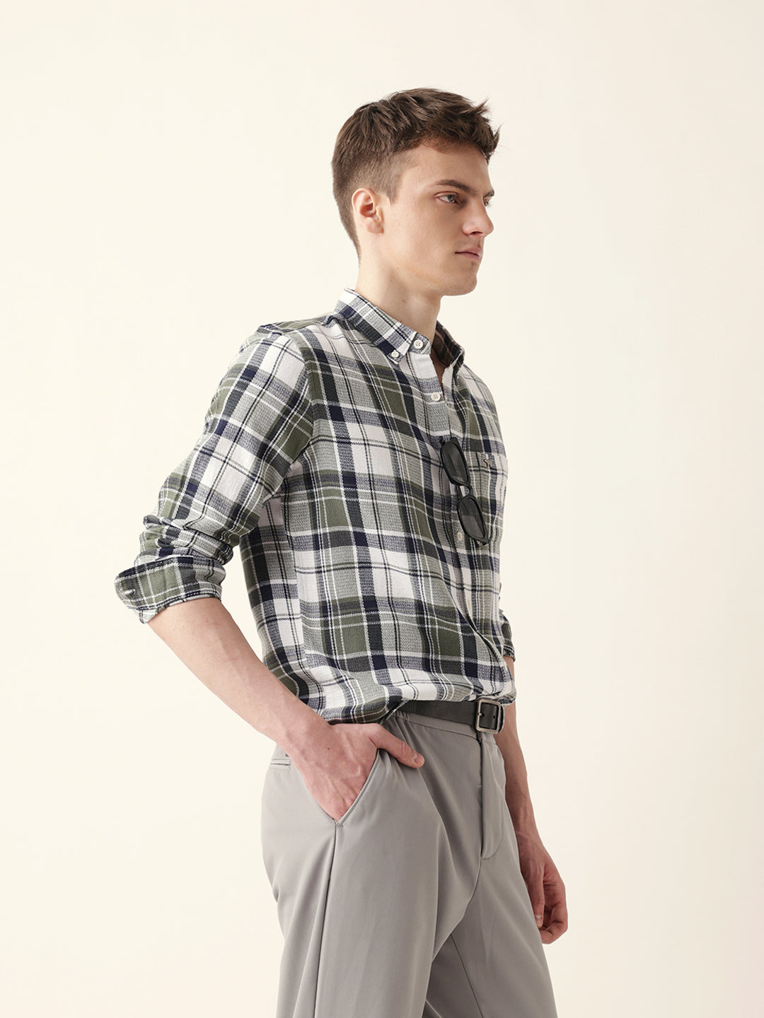 Multicolor Woven Tartan Checked Slim Fit Casual Shirt