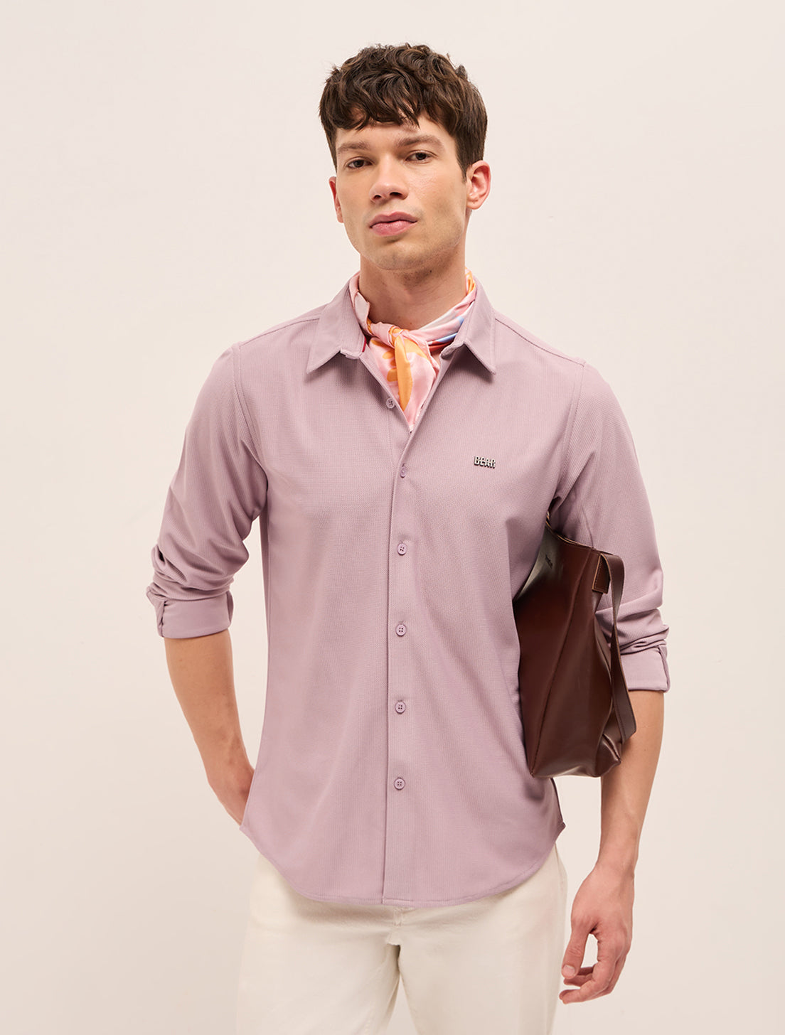 Pink Woven Textured Regular Fit Casual Shirt