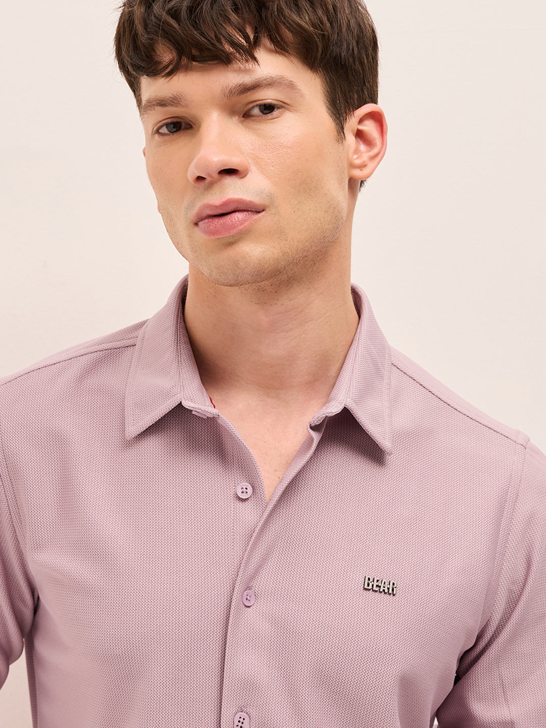 Pink Woven Textured Regular Fit Casual Shirt