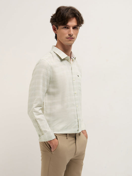 Light Green Woven Checked Design Tailored Fit Formal Shirt