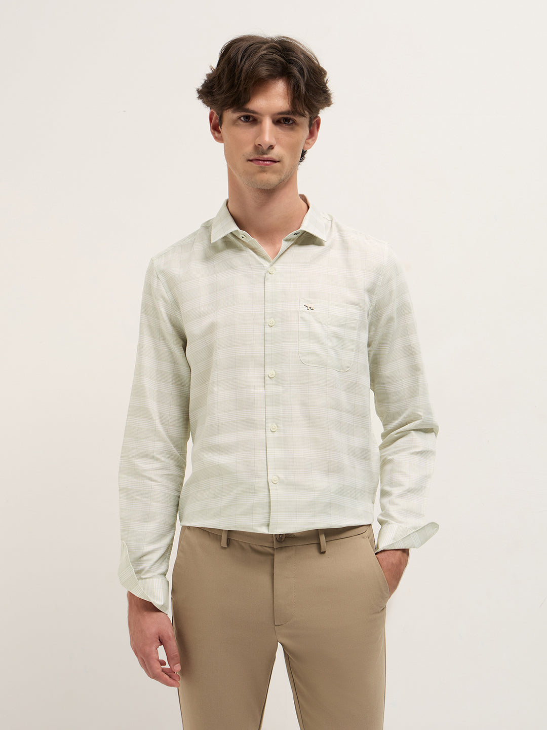 Light Green Woven Checked Design Tailored Fit Formal Shirt