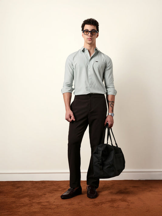 Light Green Solid Slim Fit Casual Shirt with a Classic Semi-Formal Look