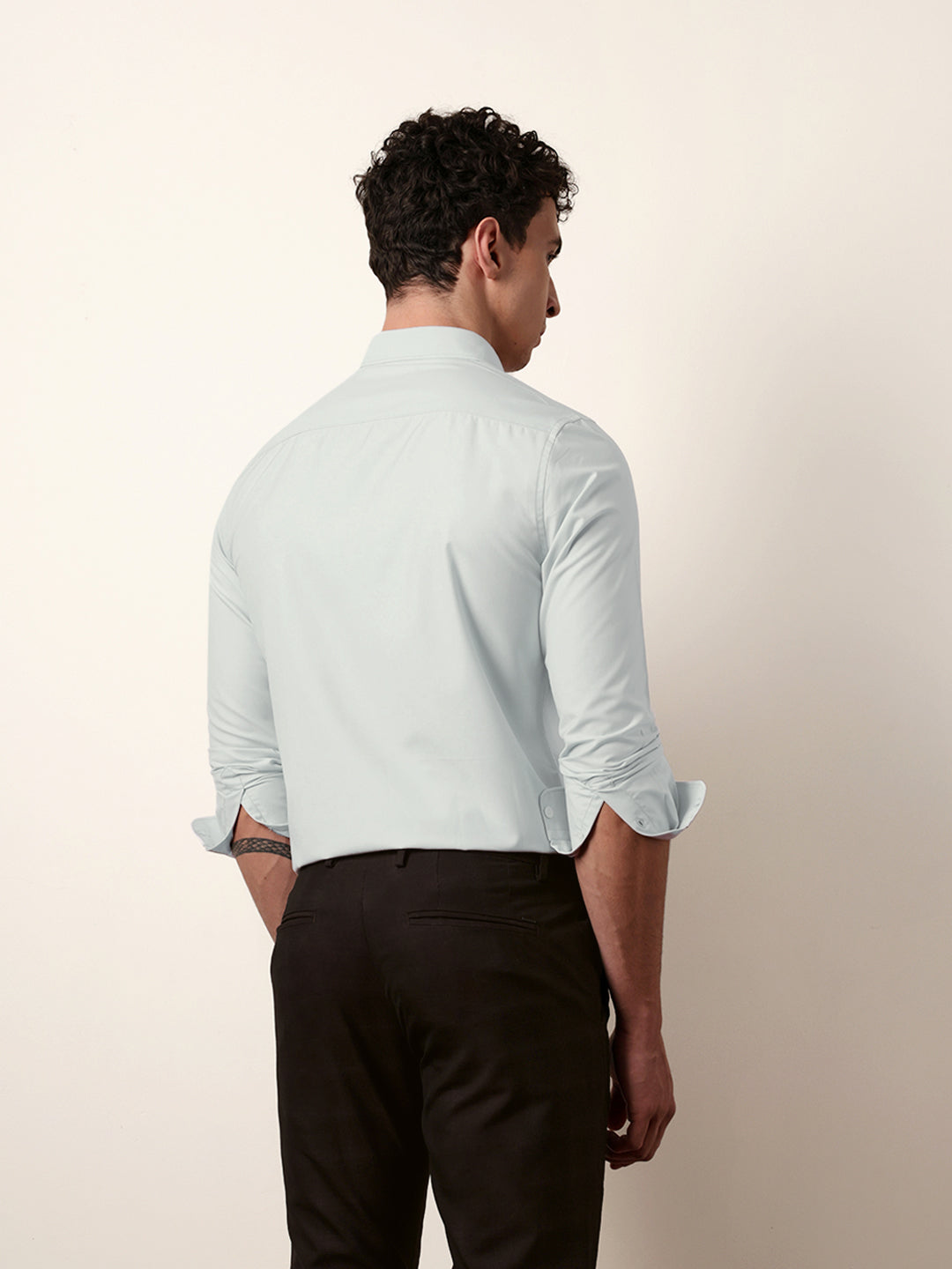 Light Green Solid Slim Fit Casual Shirt with a Classic Semi-Formal Look