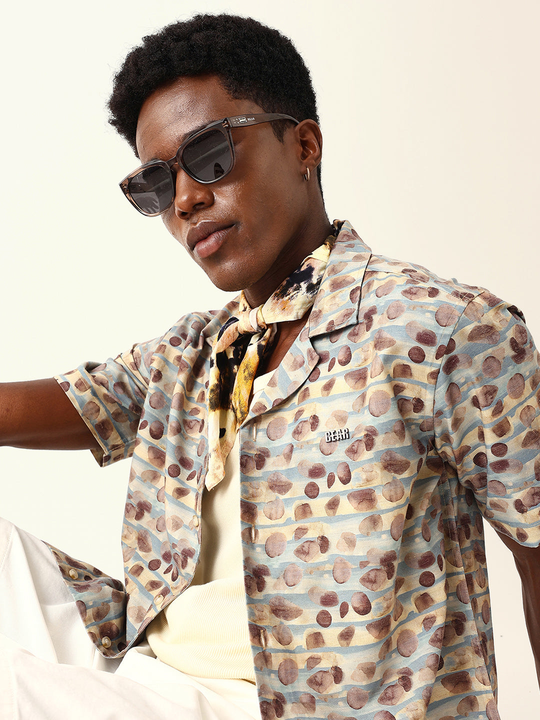 Multicolor Circular Abstract Printed Relaxed Fit Cuban Collar Casual Shirt