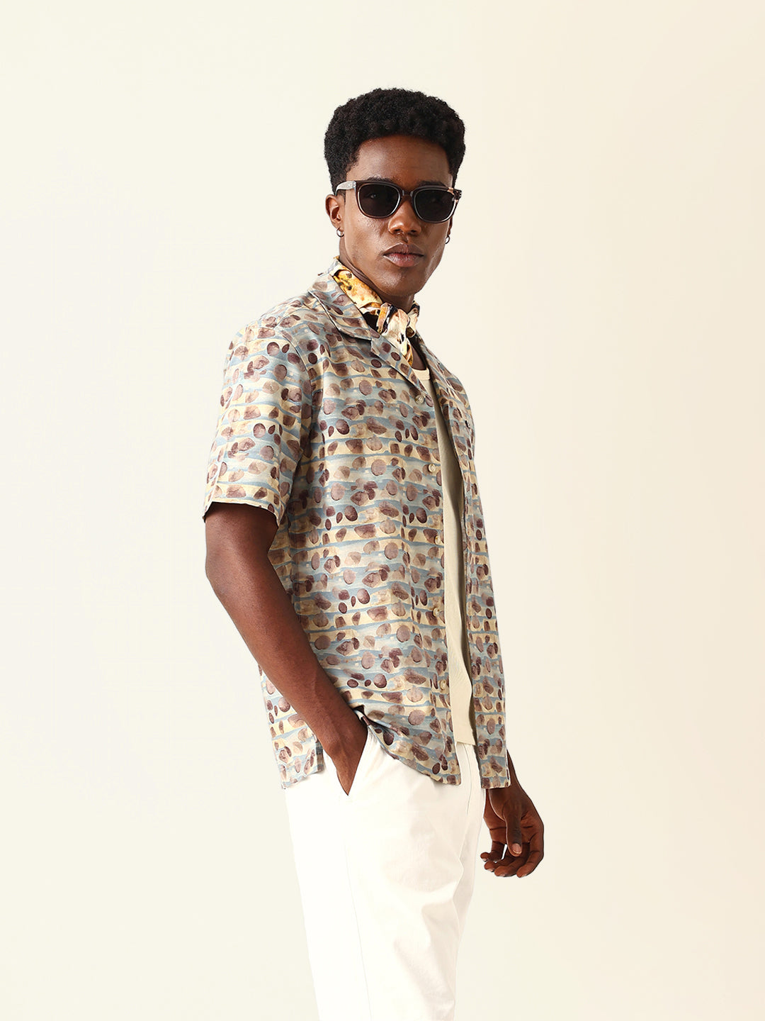 Multicolor Circular Abstract Printed Relaxed Fit Cuban Collar Casual Shirt
