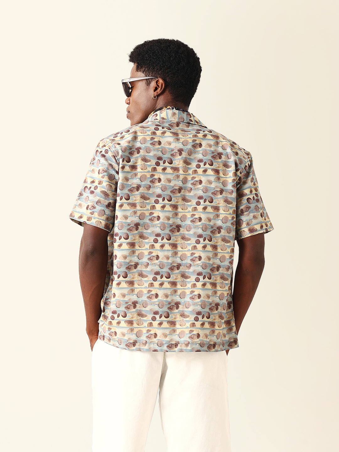 Multicolor Circular Abstract Printed Relaxed Fit Cuban Collar Casual Shirt