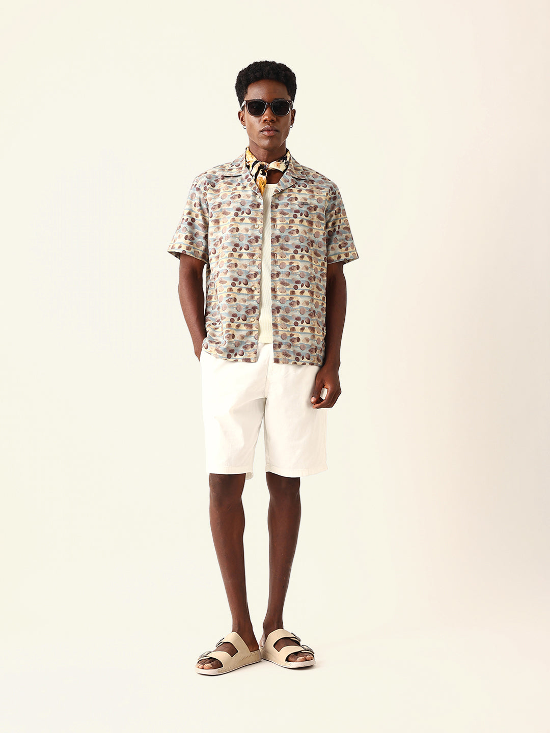 Multicolor Circular Abstract Printed Relaxed Fit Cuban Collar Casual Shirt
