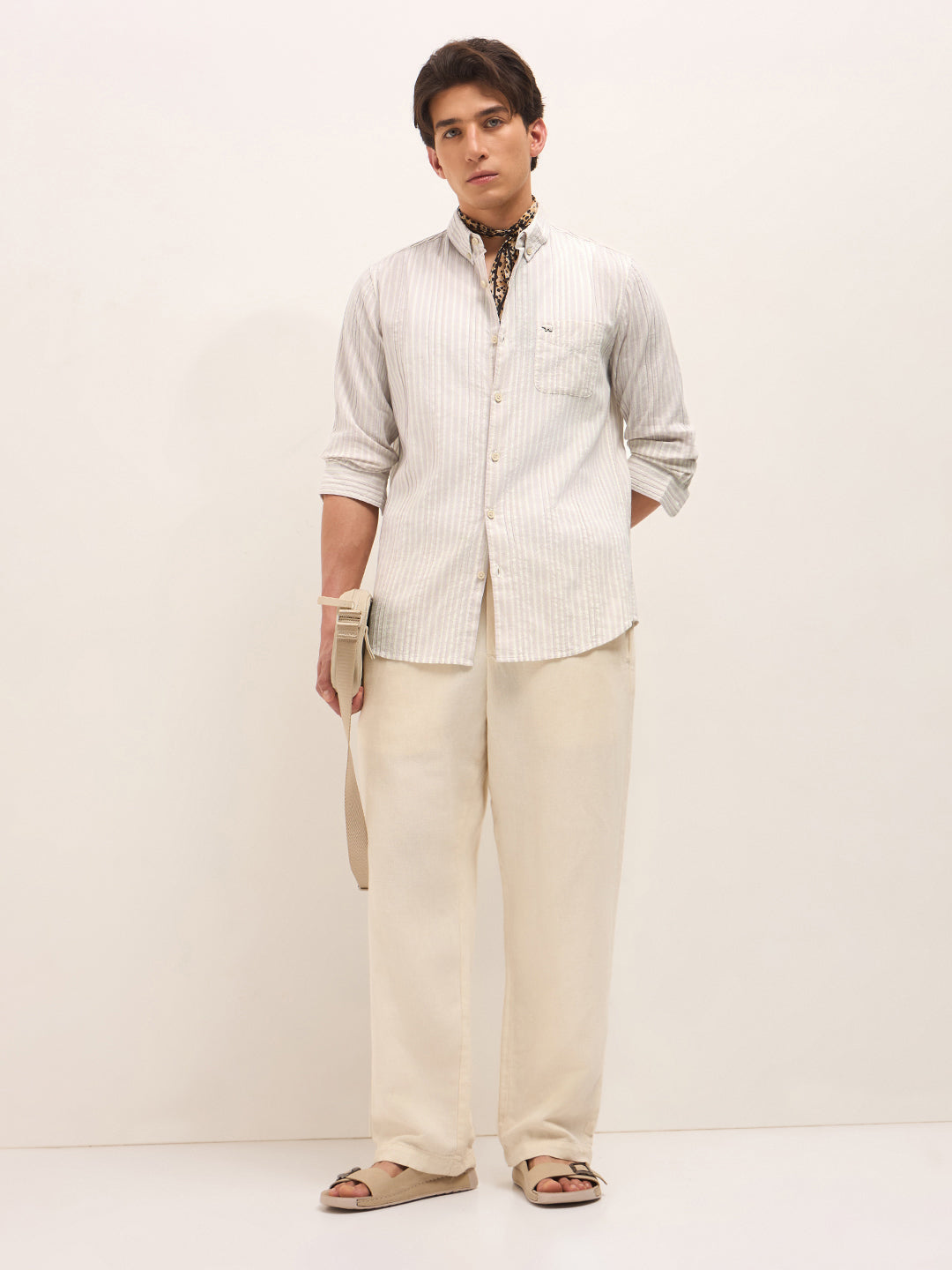 Pink Slim Fit Casual Shirt with Woven Vertical Textured Stripes