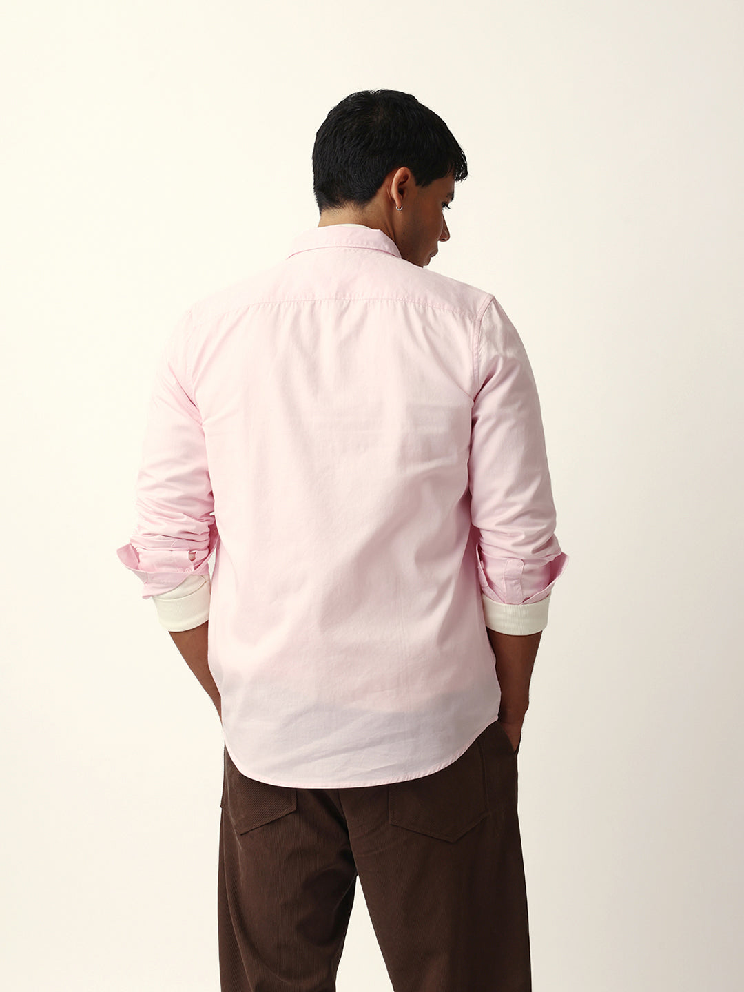 Pink Solid Slim-Fit Casual Shirt with Button-Down Collar