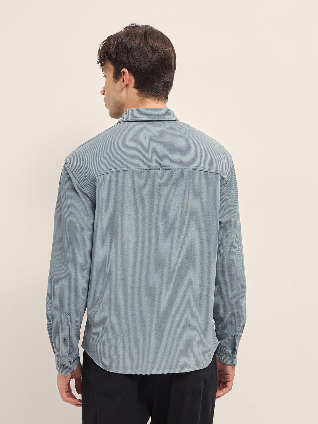 Grey Corduroy Relaxed Fit Textured Overshirt