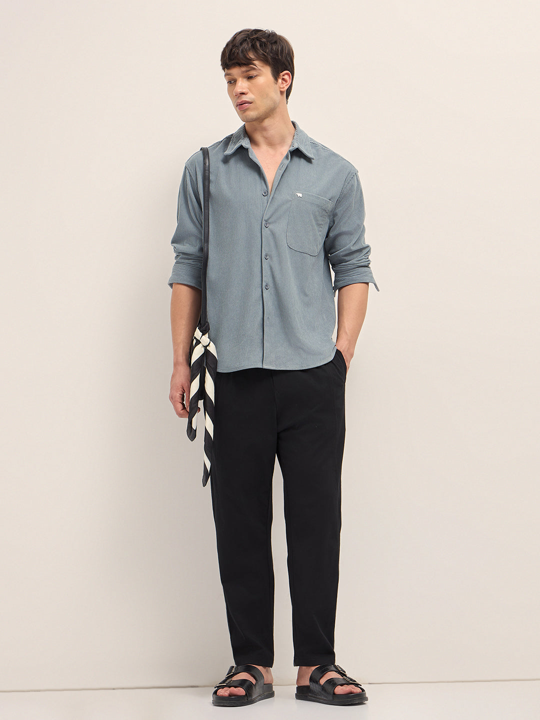 Grey Corduroy Relaxed Fit Textured Overshirt