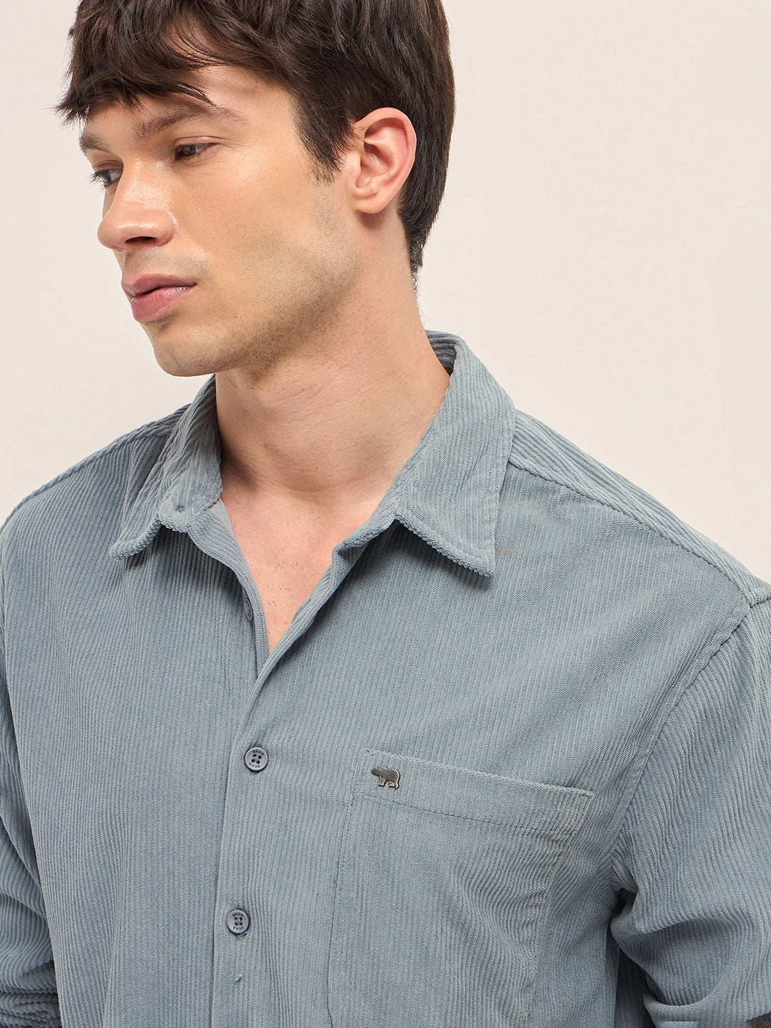Grey Corduroy Relaxed Fit Textured Overshirt