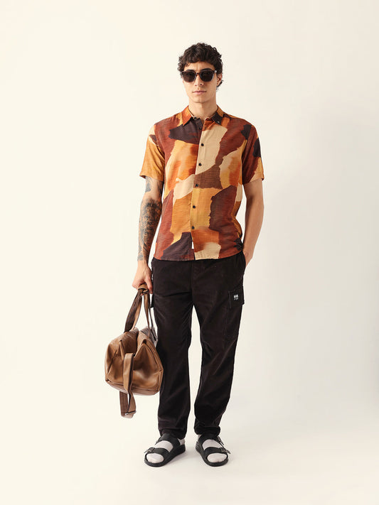Multicolor Abstract Watercolor Brushstroke Print Regular Fit Casual Shirt