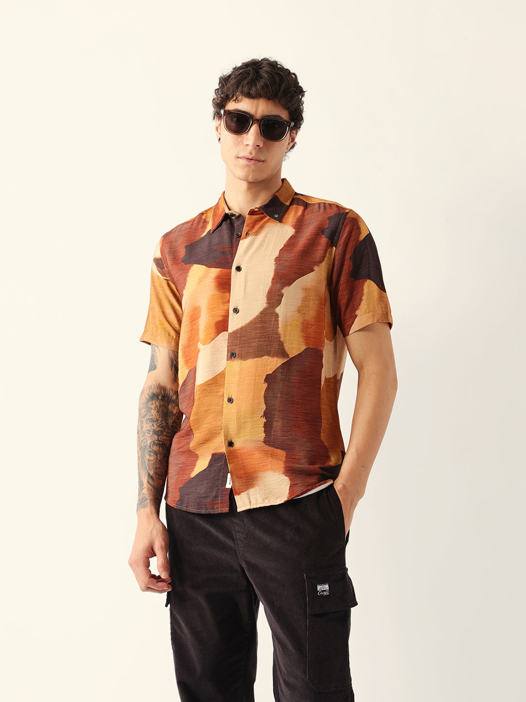 Multicolor Abstract Watercolor Brushstroke Print Regular Fit Casual Shirt