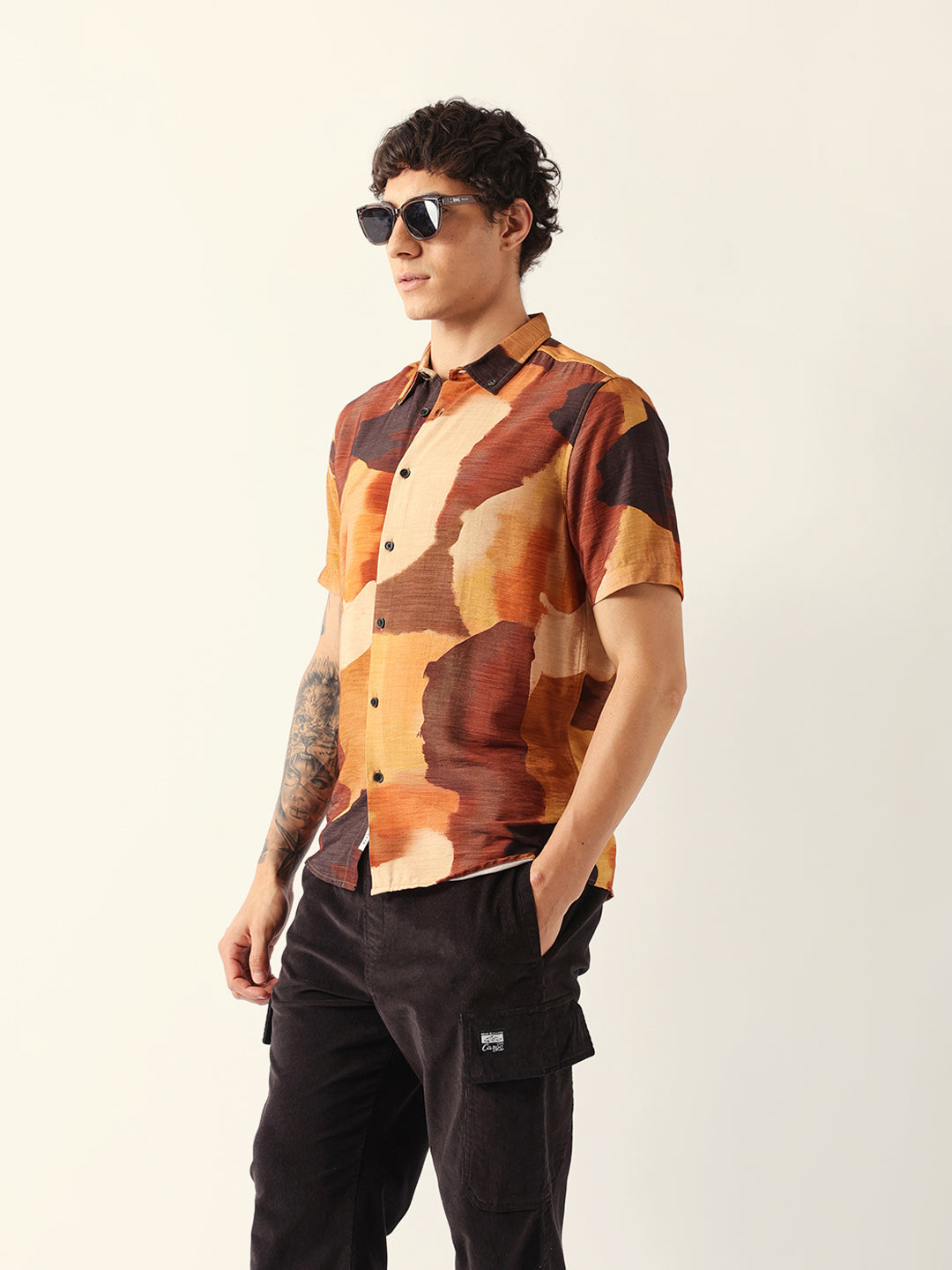 Multicolor Abstract Watercolor Brushstroke Print Regular Fit Casual Shirt