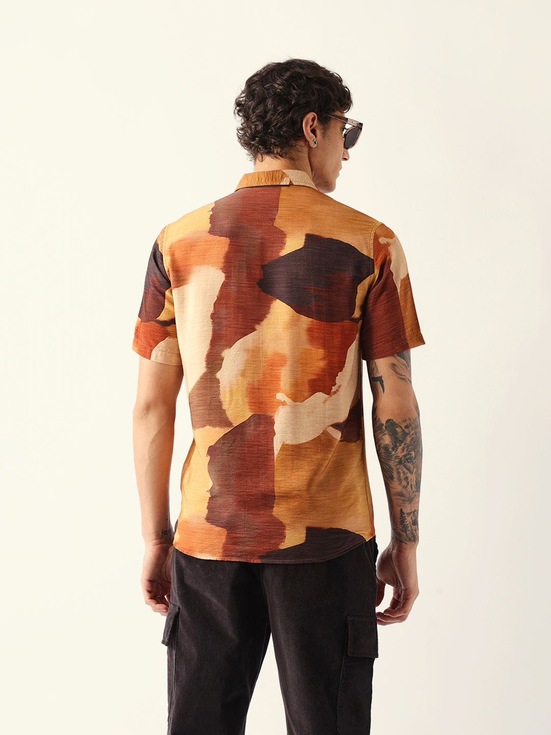 Multicolor Abstract Watercolor Brushstroke Print Regular Fit Casual Shirt