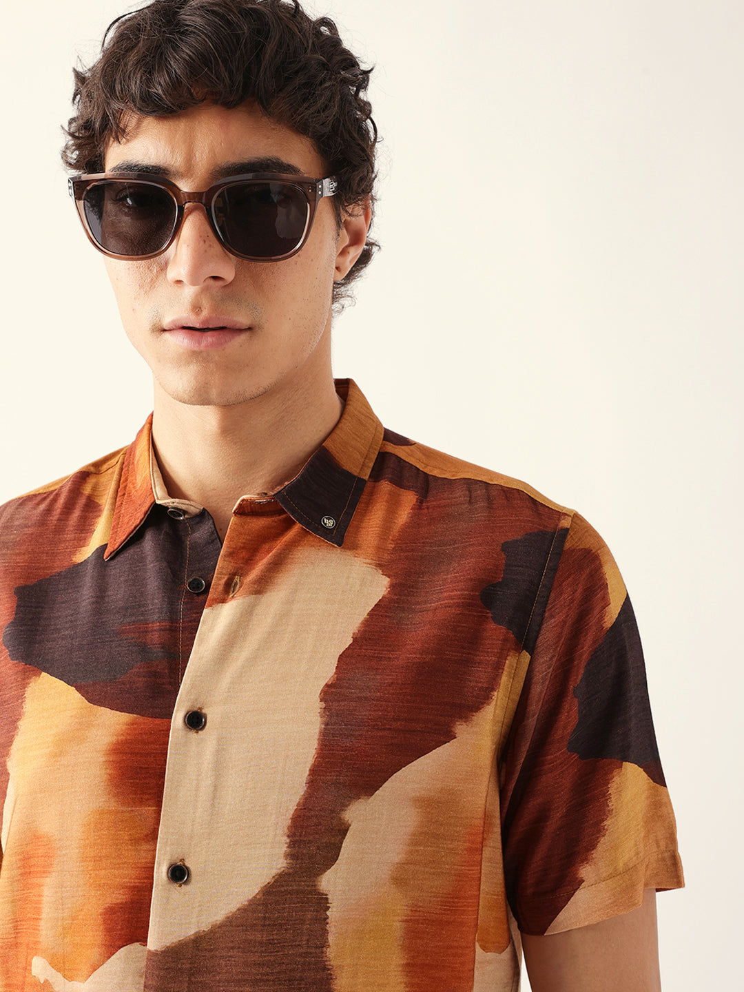Multicolor Abstract Watercolor Brushstroke Print Regular Fit Casual Shirt