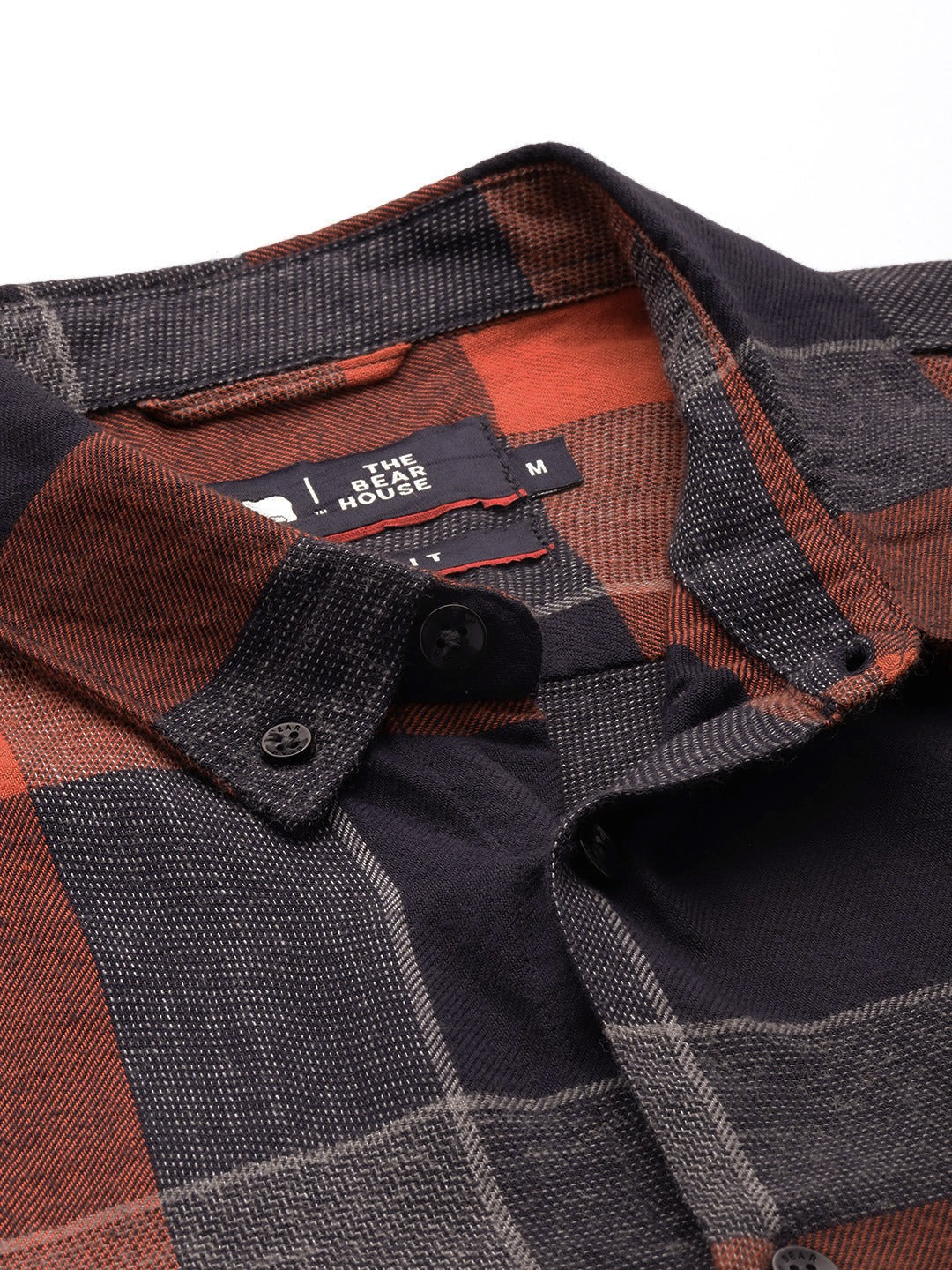 Men Orange & Navy Blue Buffalo Checked Slim Fit Pure Cotton Casual Shirt