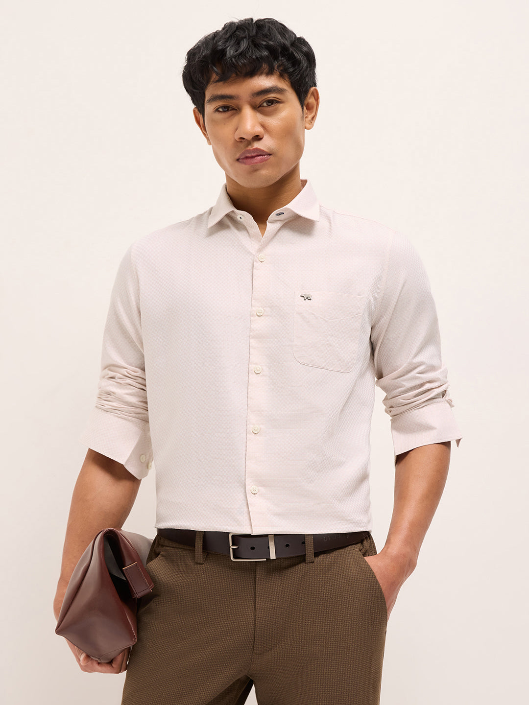 Light Pink Woven Cotton Blend Tailored Fit Formal Shirt