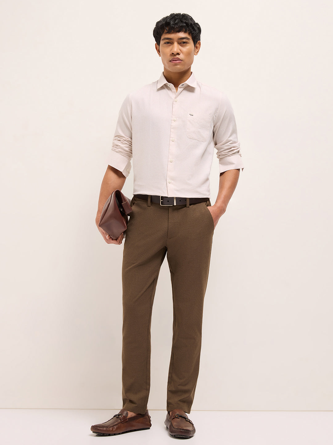 Light Pink Woven Cotton Blend Tailored Fit Formal Shirt