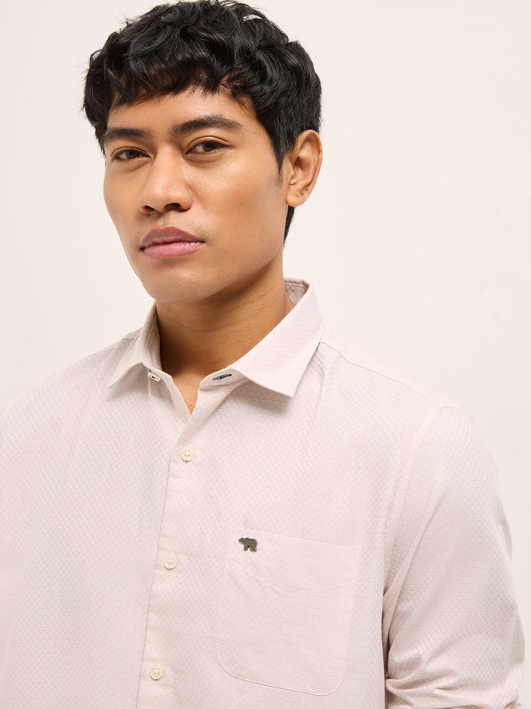 Light Pink Woven Cotton Blend Tailored Fit Formal Shirt