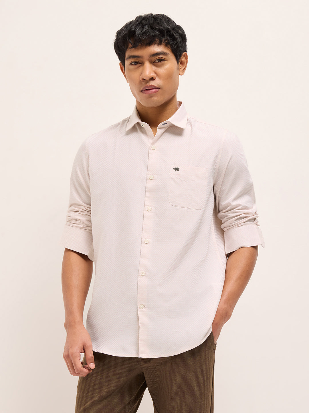 Light Pink Woven Cotton Blend Tailored Fit Formal Shirt