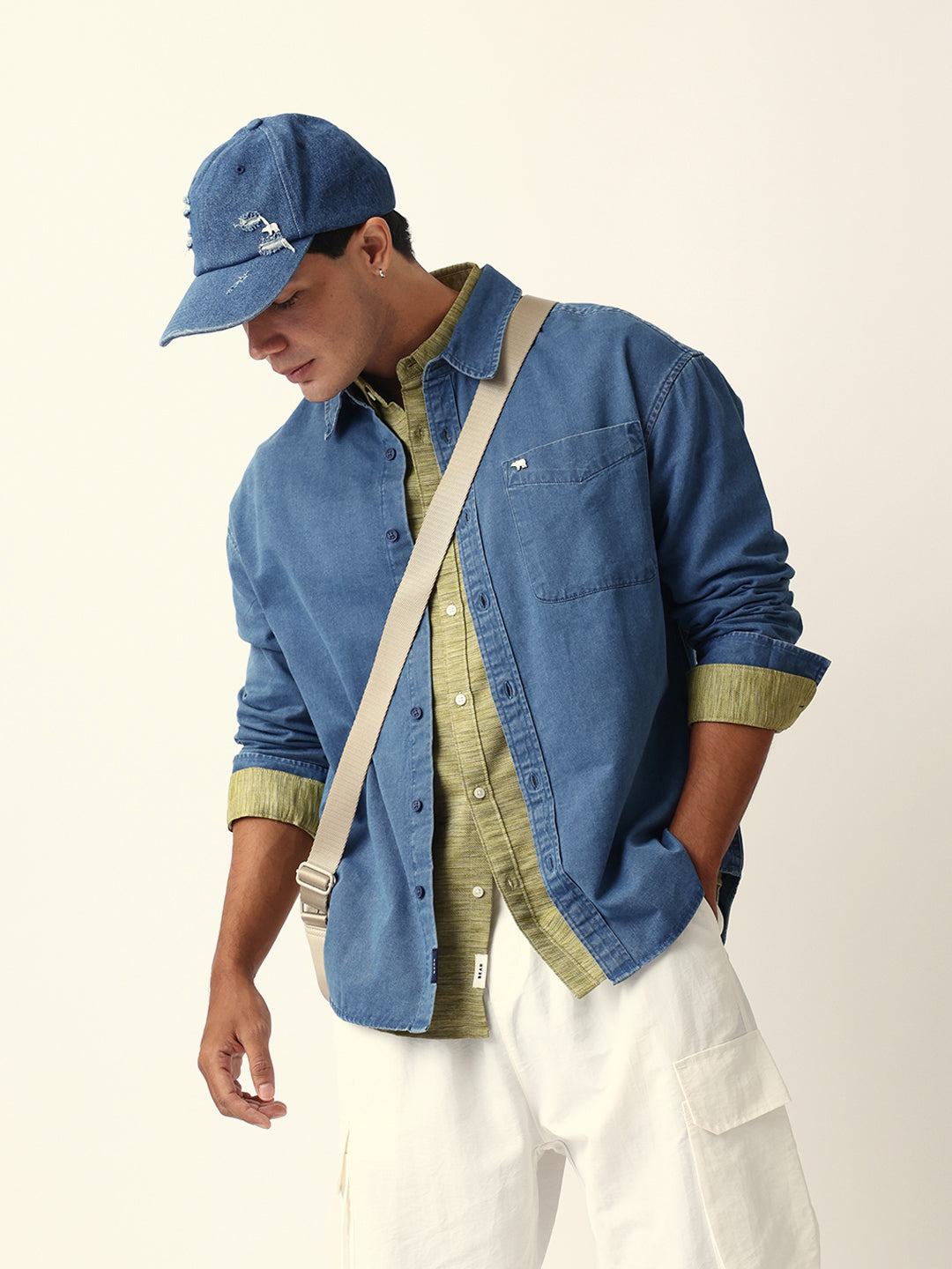 Blue Solid Denim Relaxed Fit Overshirt