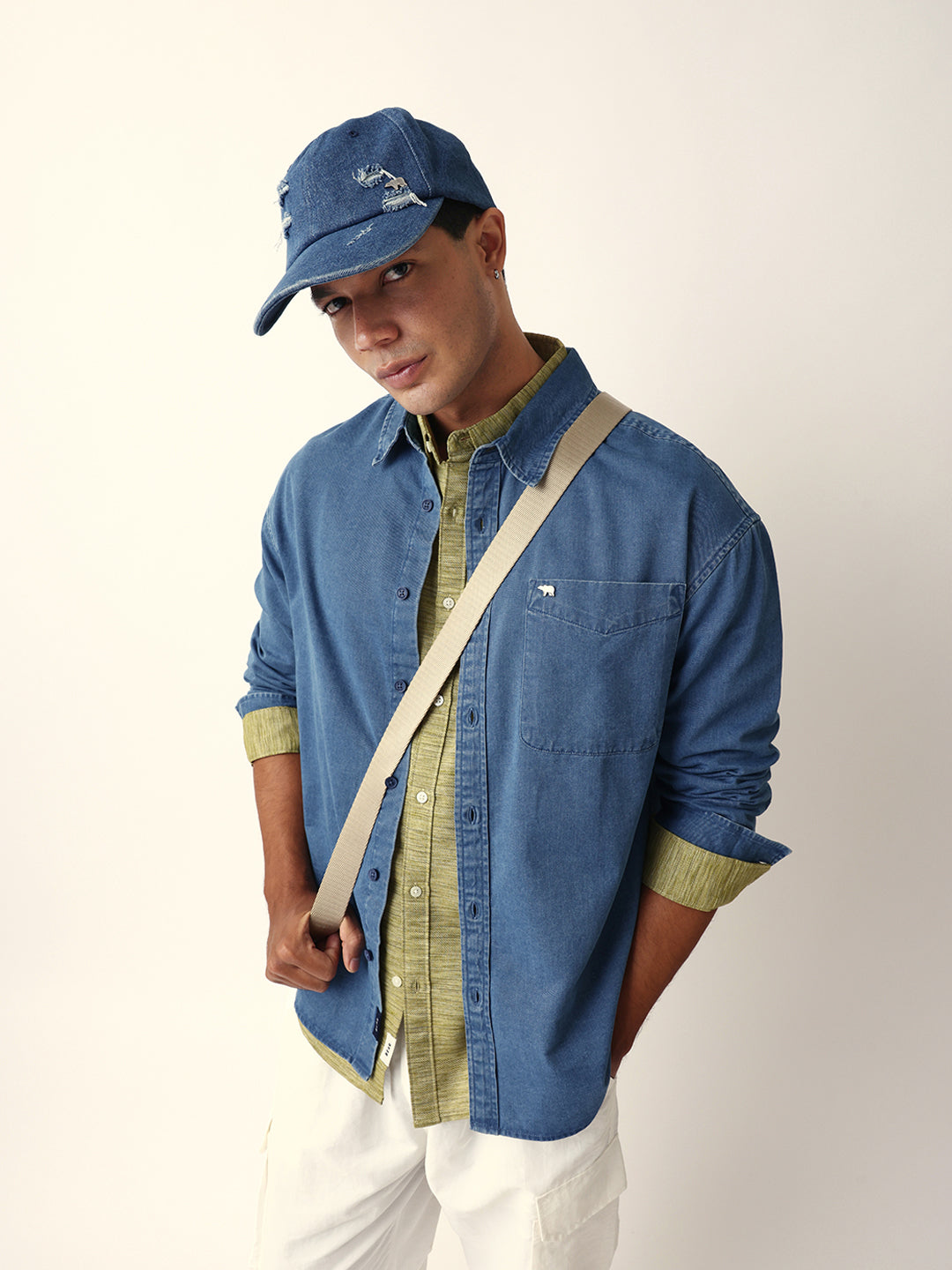 Blue Solid Denim Relaxed Fit Overshirt