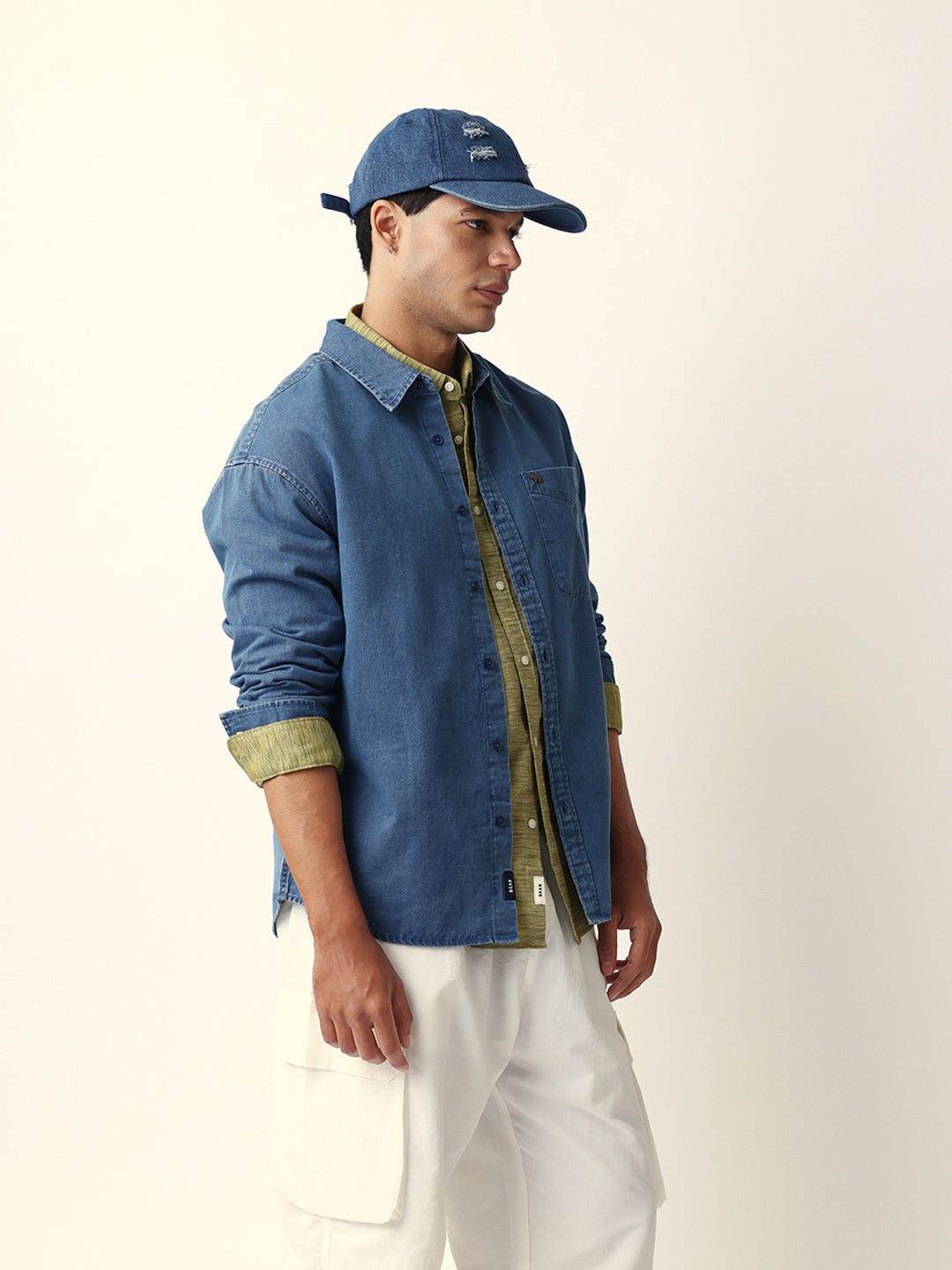 Blue Solid Denim Relaxed Fit Overshirt