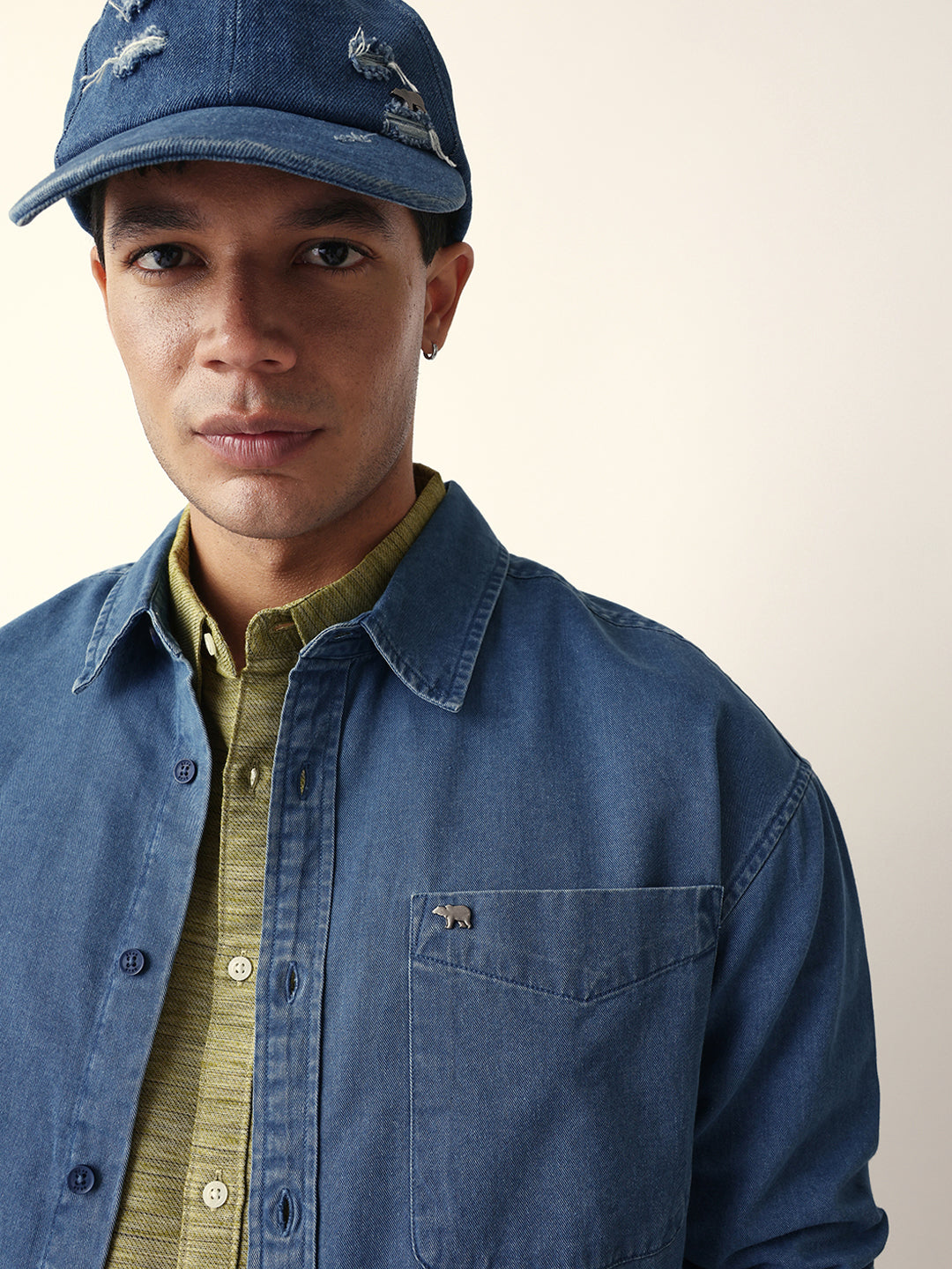 Blue Solid Denim Relaxed Fit Overshirt