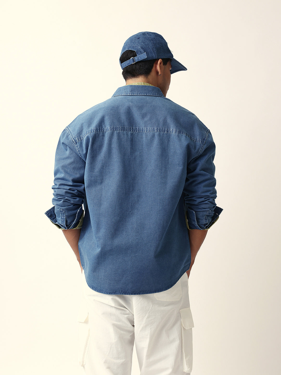 Blue Solid Denim Relaxed Fit Overshirt